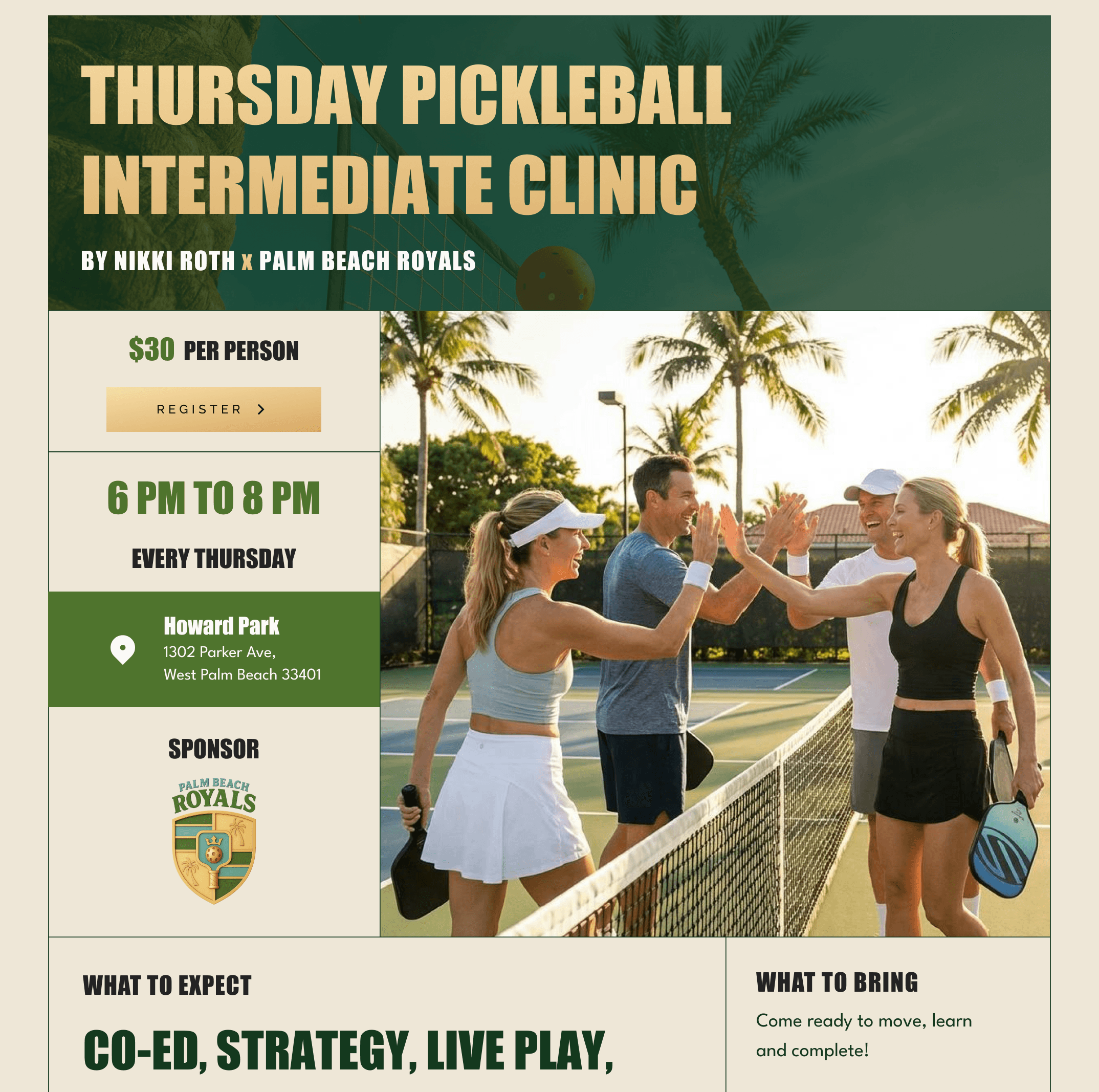Intermediate Pickleball Clinic by the Palm Beach Royals x Nikki Roth
