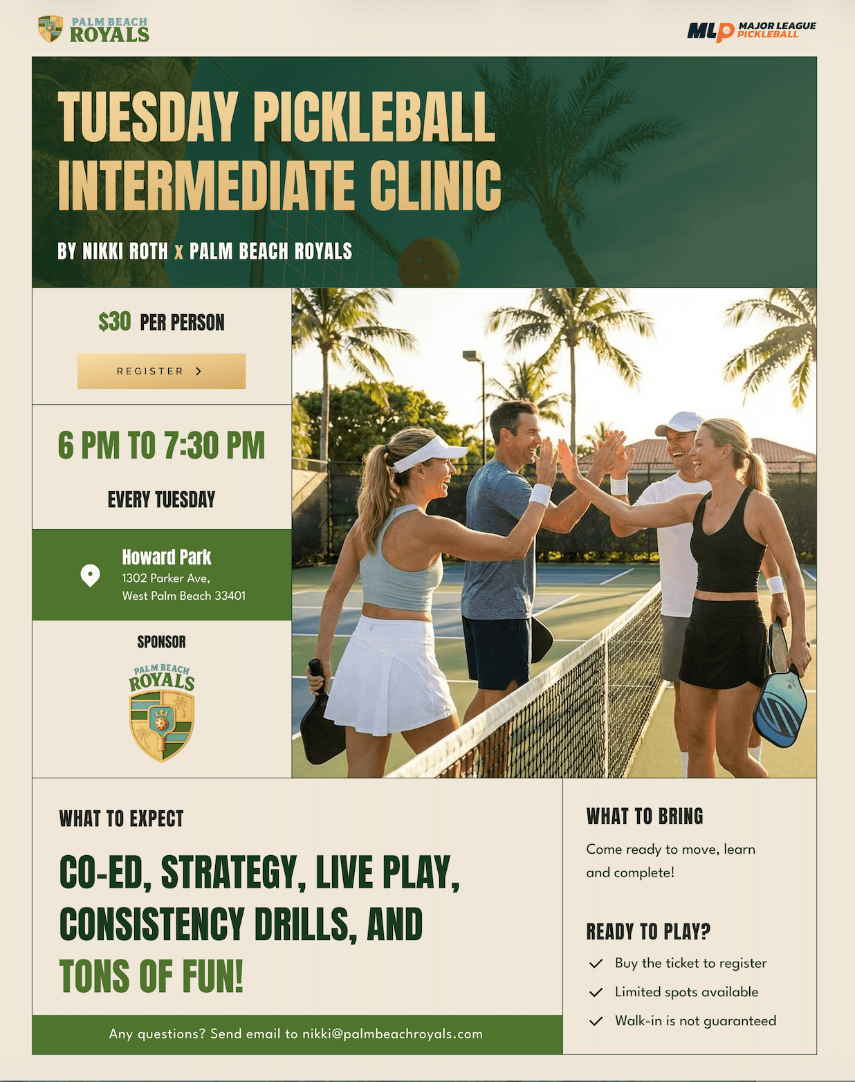 Intermediate Pickleball Clinic by the Palm Beach Royals x Nikki Roth